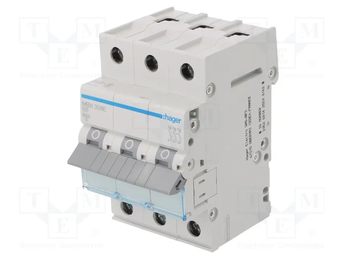 HAGER MBN306E Interruptor magnetotérmico 3 polos 6A 6kA HAGER MBN306E Interruptor magnetotérmico 3 polos 6A 6kA