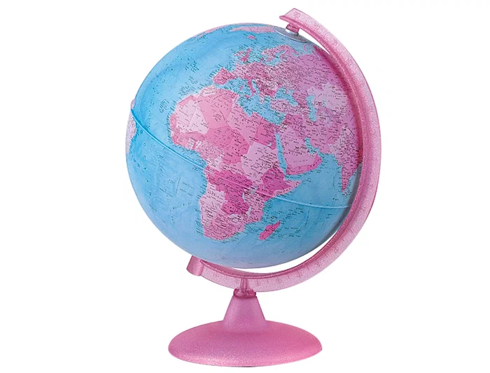 Globo Terraqueo Blanca Modelo Pink Con Luz Diametro 26 Cm Esfera Fisica Y Politica