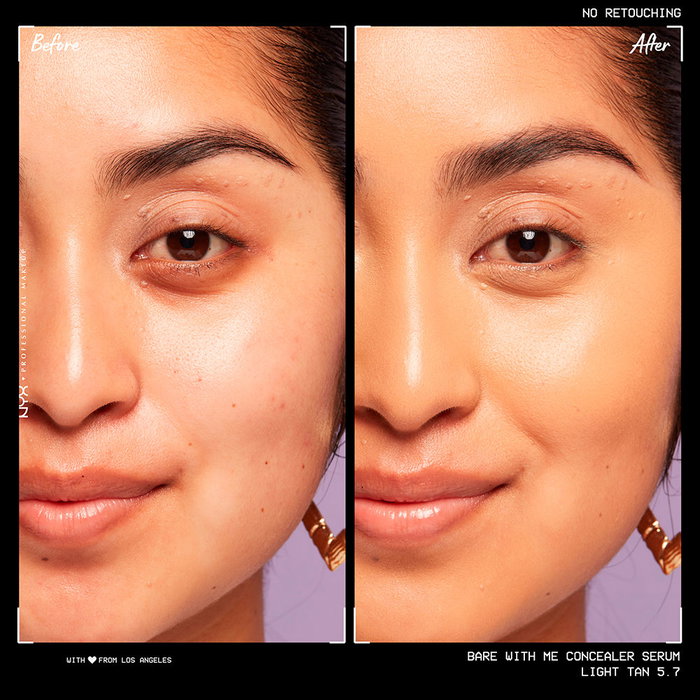 NYX Professional Makeup BARE WITH ME Concealer Serum #5,7 Light Tan - Sérum Corrector Vegano Efecto Calmante, 9.6 ml