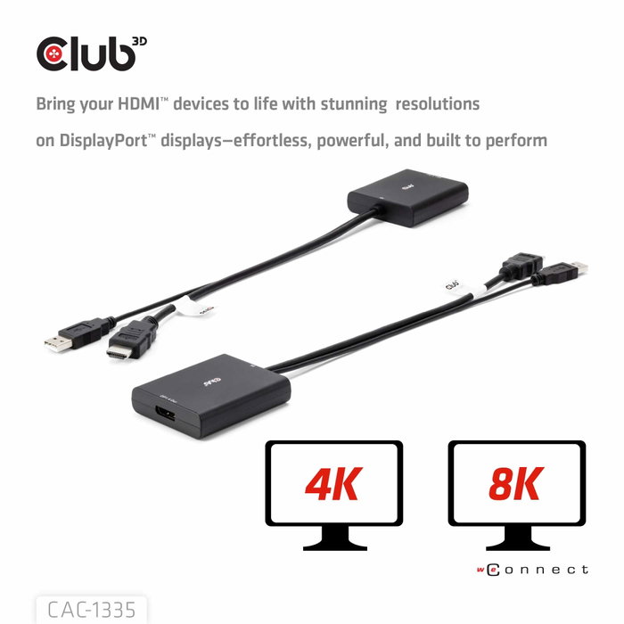 Club3D Adaptador HDMI + MicroUSB a DisplayPort 4K 120Hz Activo CAC-1335 Macho/Hembra Negro Club3D Adaptador HDMI + MicroUSB a DisplayPort 4K 120Hz Activo CAC-1335 Macho/Hembra Negro
