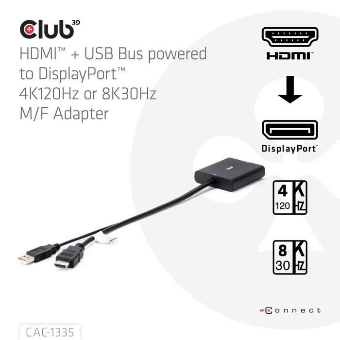 Club3D Adaptador HDMI + MicroUSB a DisplayPort 4K 120Hz Activo CAC-1335 Macho/Hembra Negro Club3D Adaptador HDMI + MicroUSB a DisplayPort 4K 120Hz Activo CAC-1335 Macho/Hembra Negro