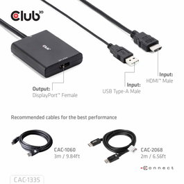 Club3D Adaptador HDMI + MicroUSB a DisplayPort 4K 120Hz Activo CAC-1335 Macho/Hembra Negro