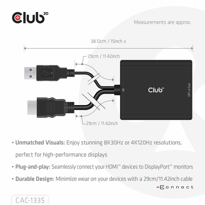 Club3D Adaptador HDMI + MicroUSB a DisplayPort 4K 120Hz Activo CAC-1335 Macho/Hembra Negro Club3D Adaptador HDMI + MicroUSB a DisplayPort 4K 120Hz Activo CAC-1335 Macho/Hembra Negro