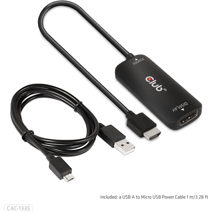 Club3D Adaptador HDMI + MicroUSB a DisplayPort 4K 120Hz Activo CAC-1335 Macho/Hembra Negro Club3D Adaptador HDMI + MicroUSB a DisplayPort 4K 120Hz Activo CAC-1335 Macho/Hembra Negro