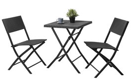 DKD Home Decor Mesa Negra Set de 3 Piezas Ratán Sintético y Acero 58 x 71.5 x 58 cm