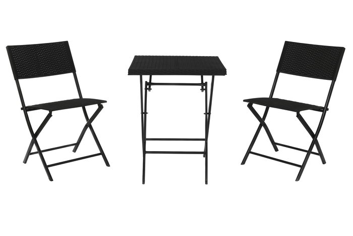 DKD Home Decor Mesa Negra Set de 3 Piezas Ratán Sintético y Acero 58 x 71.5 x 58 cm