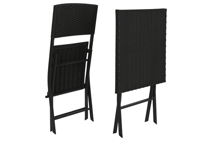 DKD Home Decor Mesa Negra Set de 3 Piezas Ratán Sintético y Acero 58 x 71.5 x 58 cm