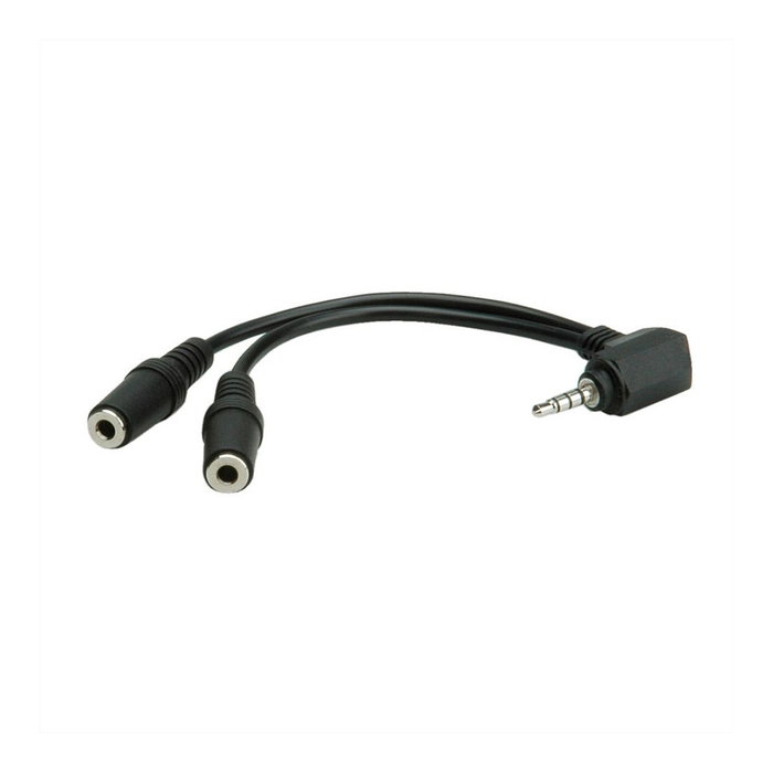 ROLINE Adaptador de audio 3,5mm 4 polos (Micrófono+Altavoz), Negro, 15 cm