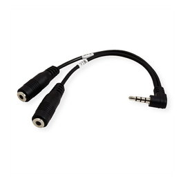 ROLINE Adaptador de audio 3,5mm 4 polos (Micrófono+Altavoz), Negro, 15 cm