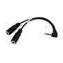 ROLINE Adaptador de audio 3,5mm 4 polos (Micrófono+Altavoz), Negro, 15 cm