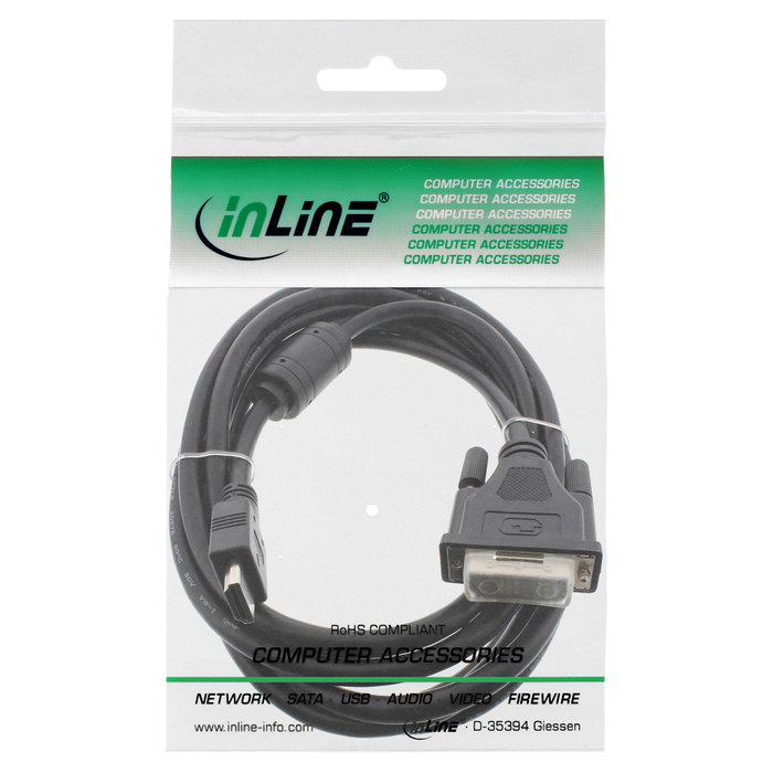 InLine Cable Adaptador HDMI a DVI con Núcleo de Ferrita, 1,8 m