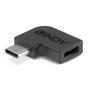 LINDY 41894 Adaptador USB 3.2 Type C, Macho a Hembra, Conector Angular a Derecho, 20 Gbit/s, Negro