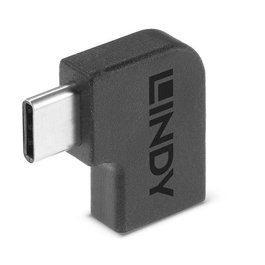 LINDY 41894 Adaptador USB 3.2 Type C, Macho a Hembra, Conector Angular a Derecho, 20 Gbit/s, Negro