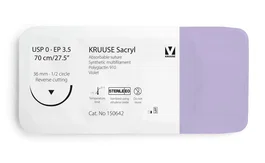 Kruuse Sutura Sacryl 0 USP 3.5 EP 70 cm Aguja 36 mm Triangular Inversa 12 Unidades Violeta