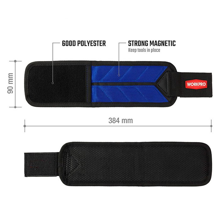 Workpro Muñequera magnética 285 x 75 mm Poliéster 600D Imán Potente Workpro Muñequera magnética 285 x 75 mm Poliéster 600D Imán Potente
