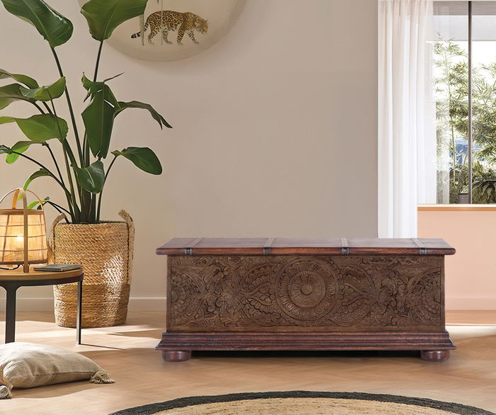 Giner y Colomer Baúl Madera de Mango Marrón Bicolor 45x116x40 cm