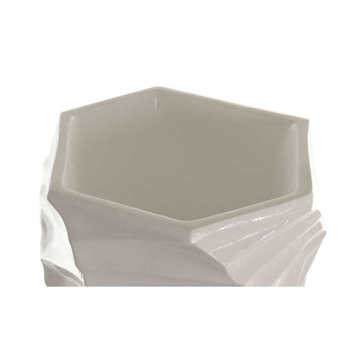DKD Home Decor Macetero Geométrico de Fibra de Vidrio Blanco 40x40x92 cm