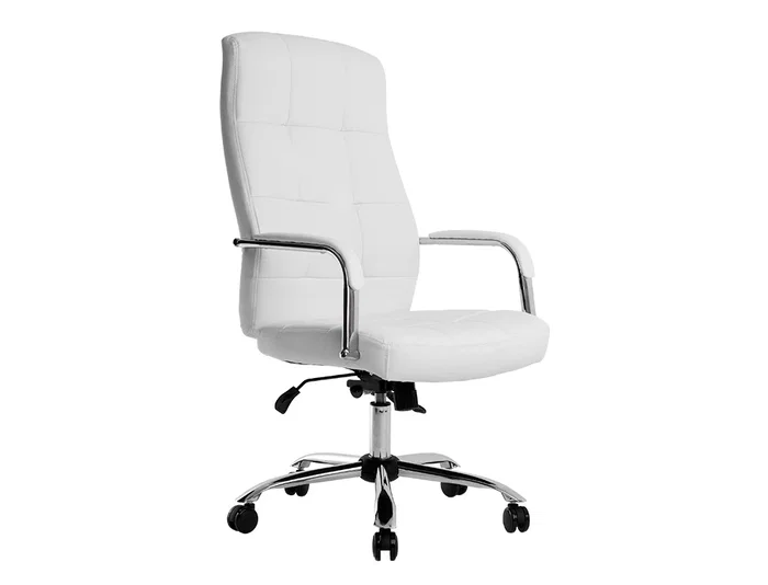 Q-connect Silla de Dirección Piav Simil Piel Base Metálica Ruedas Premium Color Blanco Altura Máxima 1250 mm, Anchura 610 mm, Profundidad 700 mm