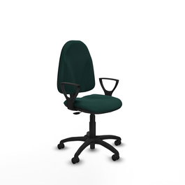 Silla de oficina Algarra con mecanismo Contacto permanente básico tapizada con Similpiel color Verde botella. Equipada con Base poliamida negra, Brazos fijos y Ruedas autofrenantes
