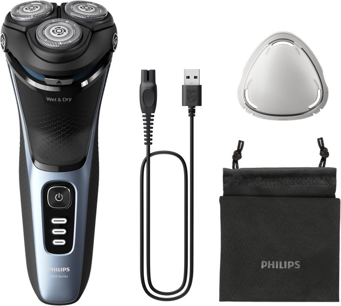 Philips Shaver Series 3000 S3243/12 con Batería y 2 Accesorios Storm Blue
