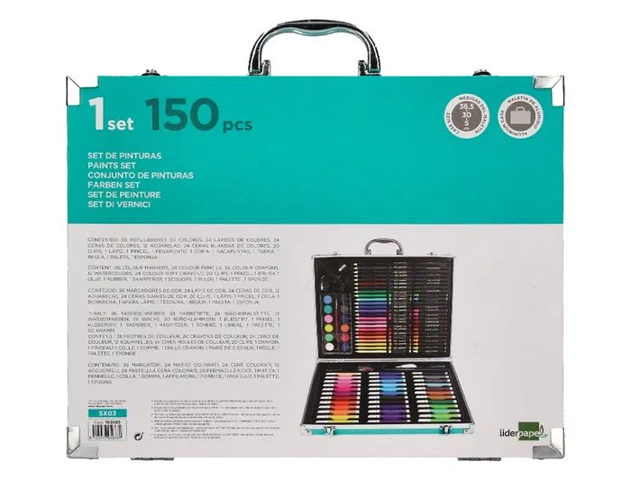Liderpapel Estuche de Pintura en Aluminio 150 Piezas Maletín 37,8x29,7x4,6 cm