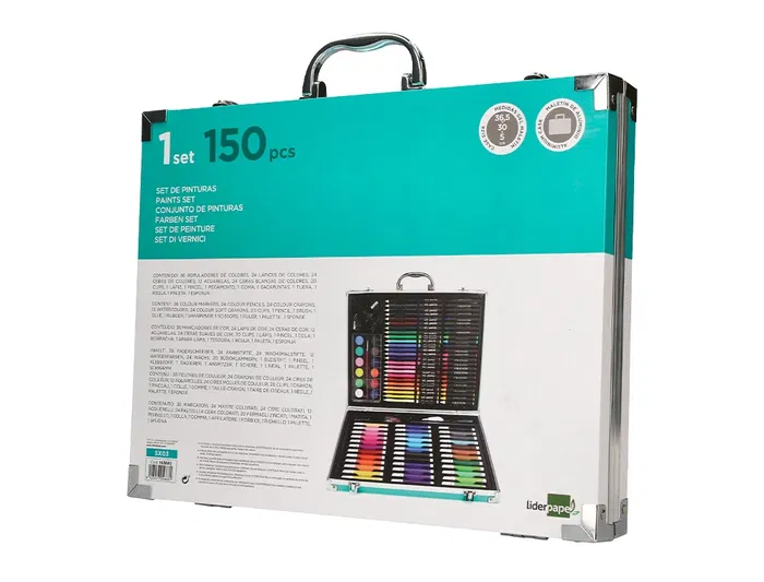 Liderpapel Estuche de Pintura en Aluminio 150 Piezas Maletín 37,8x29,7x4,6 cm