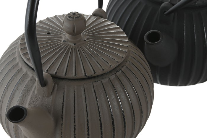 DKD Home Decor Tetera Oriental Beige Negro Hierro Colado Inox 2 Unidades 1L