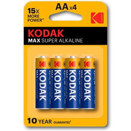 Kodak Blister Pilas Alcalinas Max AA, 1.5V, Alta Duración para Dispositivos Electrónicos