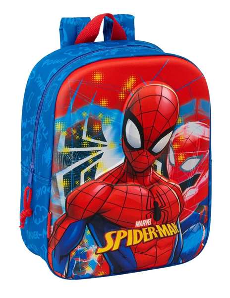 Safta Mochila Guardería Infantil Spider-Man 3D con Bolsillo de Red - Ideal para Niños +3 Años - Dimensiones 22x27x10 cm