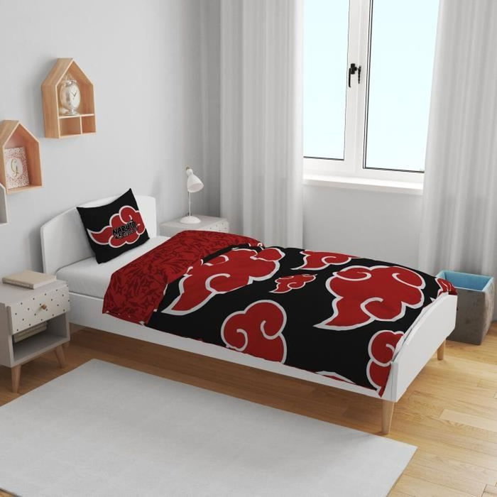Naruto Juego de cama Akatsuki Microfibra 140 x 200 cm, 1 funda de almohada 63 x 63 cm
