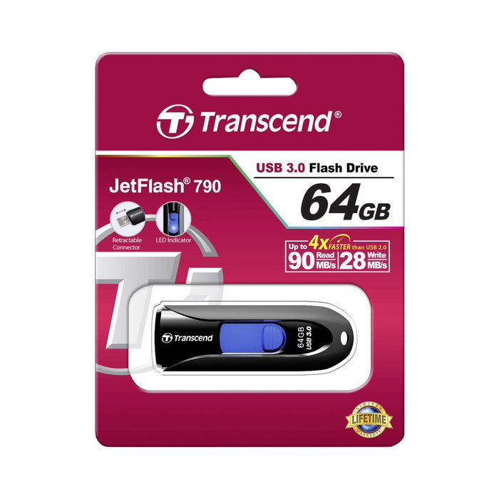 Transcend JetFlash 790 64GB USB 3.2 Gen 1 Negro, Azul Transcend JetFlash 790 64GB USB 3.2 Gen 1 Negro, Azul
