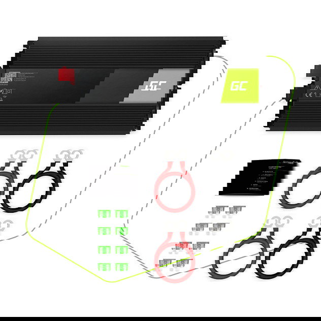 Green Cell INV21 Inversor de Corriente para Coche 24V a 230V, 6000W Pico, Convertidor DC a AC, Negro