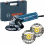 Bosch Professional Amoladora angular 125 mm con 880 W, 2 discos diamantados y caja