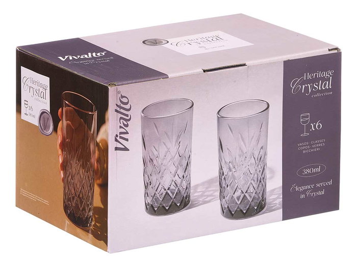 Vivalto Vaso Troquelado Vidrio 380 ml Gris 7.8x13.5x7.8 cm (Set de 24)