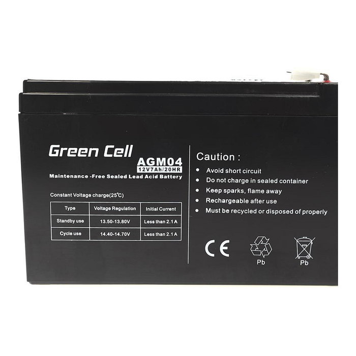 Green Cell AGM04 Batería AGM 12V 7Ah para UPS, Juguetes Eléctricos, Alarmas y Dispositivos Portátiles