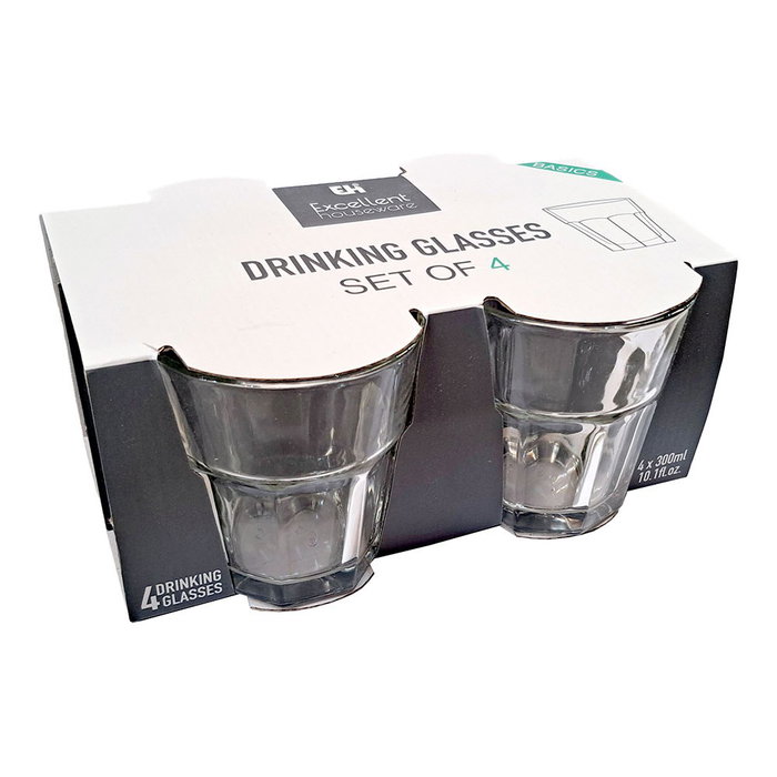 Excellent Houseware Set de 4 vasos de agua de cristal de 280 ml, Transparente