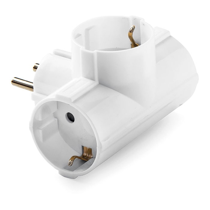 Famatel Adaptador triple Schuko 2P+T, 16A 250V, Blanco, Retráctil Famatel Adaptador triple Schuko 2P+T, 16A 250V, Blanco, Retráctil