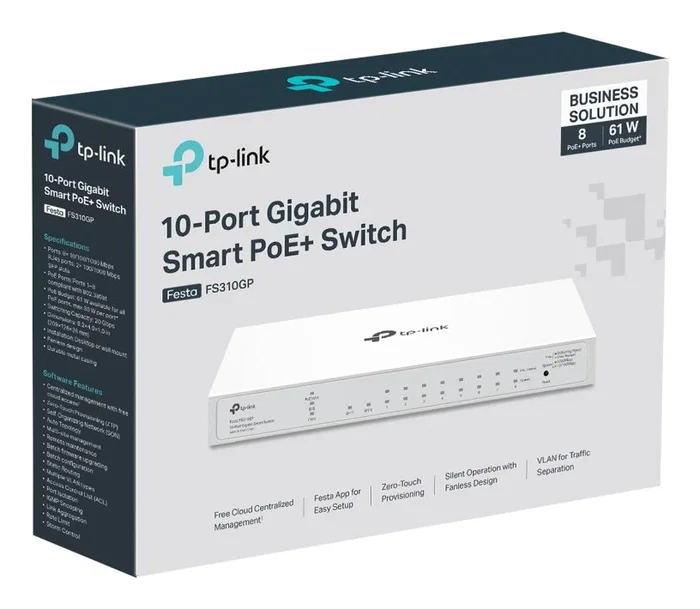 TP-Link FS310GP Switch Gestionado L2/L2+ Gigabit con 8 Puertos RJ45, 2 SFP y PoE de 61W, Carcasa Metálica 1U