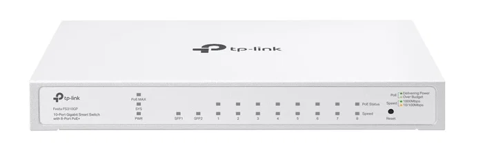 TP-Link FS310GP Switch Gestionado L2/L2+ Gigabit con 8 Puertos RJ45, 2 SFP y PoE de 61W, Carcasa Metálica 1U