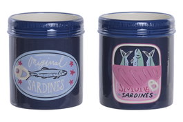 DKD Home Decor Macetero de Gres Sardinas Surtido 2 Unidades Azul