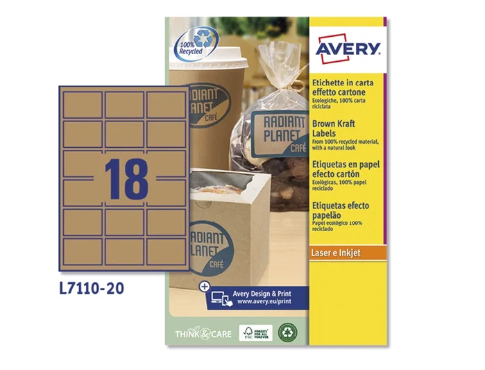 Avery-Dennison Etiquetas Kraft Rectangulares 62x42 mm A4