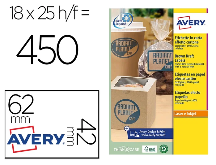 Avery-Dennison Etiquetas Kraft Rectangulares 62x42 mm A4