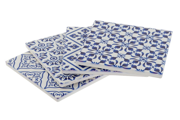 DKD Home Decor Posavasos de Dolomite Azulejo Surtido 12 Unidades
