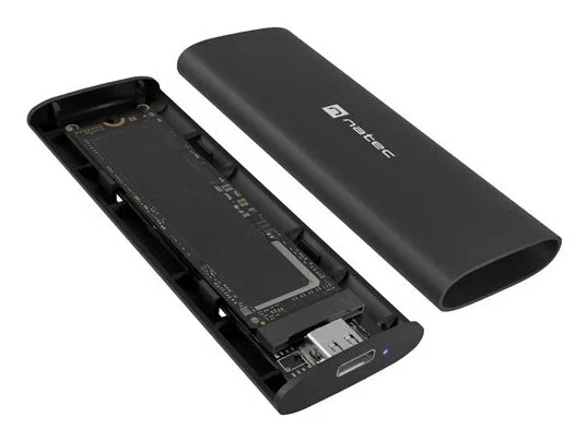 Natec NKZ-2286 Caja Externa para SSD M.2 NVMe, USB 3.2 Gen 2 Tipo C, 10 Gbps, Aluminio, Negro, Con Cable USB C-C
