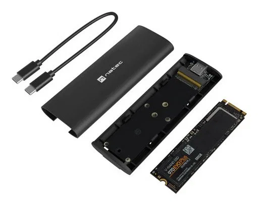 Natec NKZ-2286 Caja Externa para SSD M.2 NVMe, USB 3.2 Gen 2 Tipo C, 10 Gbps, Aluminio, Negro, Con Cable USB C-C