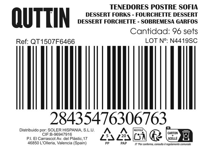 Inde Set 6 Tenedores de Postre Sofia 14.5 x 2.2 cm 1.5 mm de Grosor (12 Cajas)