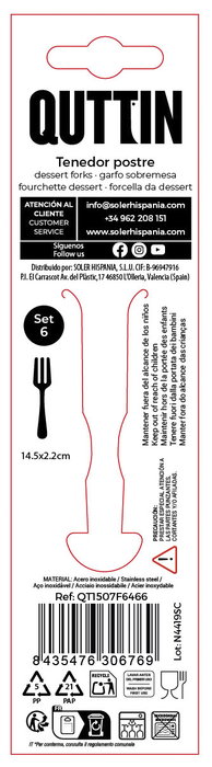Inde Set 6 Tenedores de Postre Sofia 14.5 x 2.2 cm 1.5 mm de Grosor (12 Cajas)