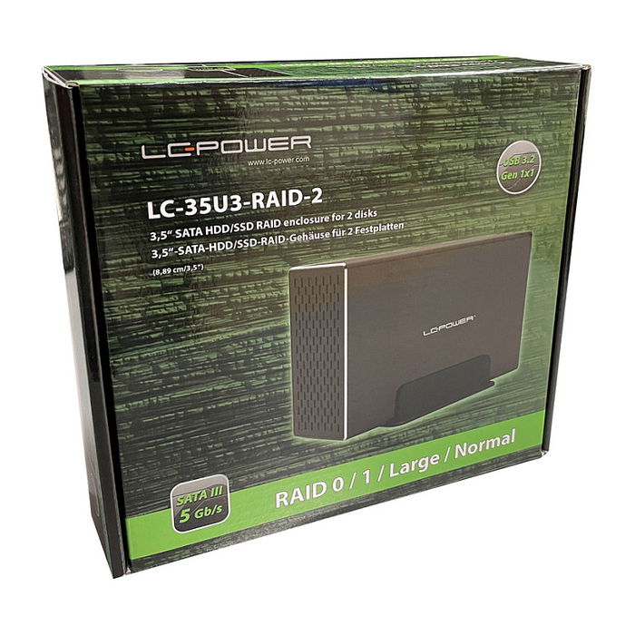 LC-Power Caja de Disco Duro 3.5" LC-35U3-RAID-2, Negro, Capacidad 18 TB, USB 3.0