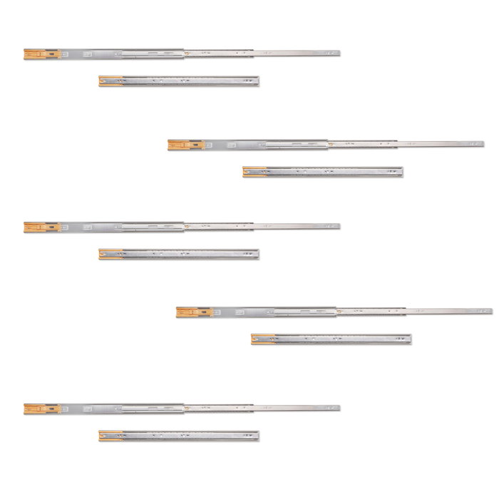 Emuca Lote de 5 juegos de guías para cajones, de bolas, altura 45mm, profundidad 650mm, extracción total, cierre suave, Cincado Emuca Lote de 5 juegos de guías para cajones, de bolas, altura 45mm, profundidad 650mm, extracción total, cierre suave, Cincado