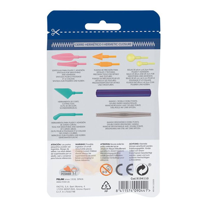 Milán Conjunto 2 mangos + 8 puntas diferentes Herramientas de Modelado Plástico Manualidades Colores Surtidos